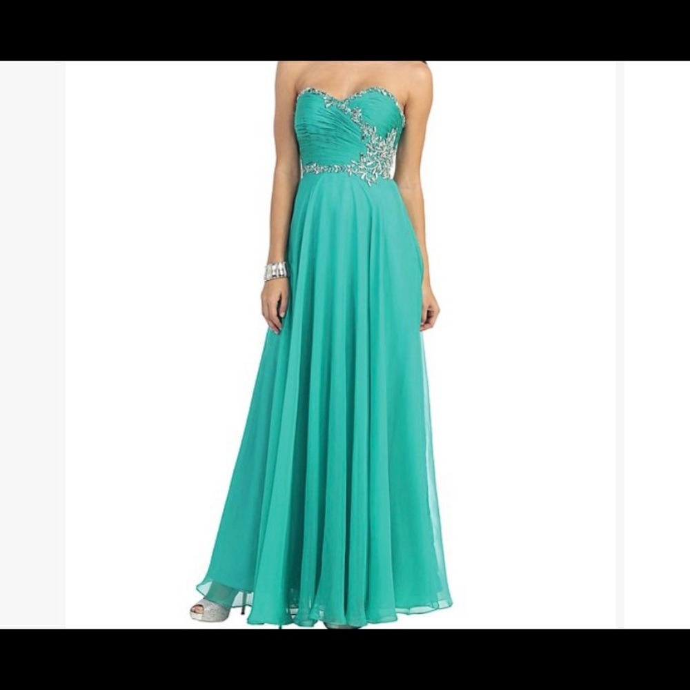 Sage Chiffon Strapless Gown & shawl dress